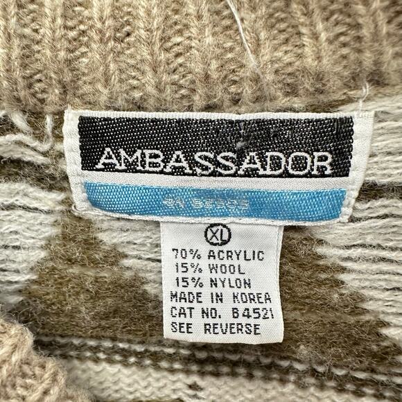 Vintage 70s Ambassador brown diamond argyle sweater size XL - Picture 2 of 13